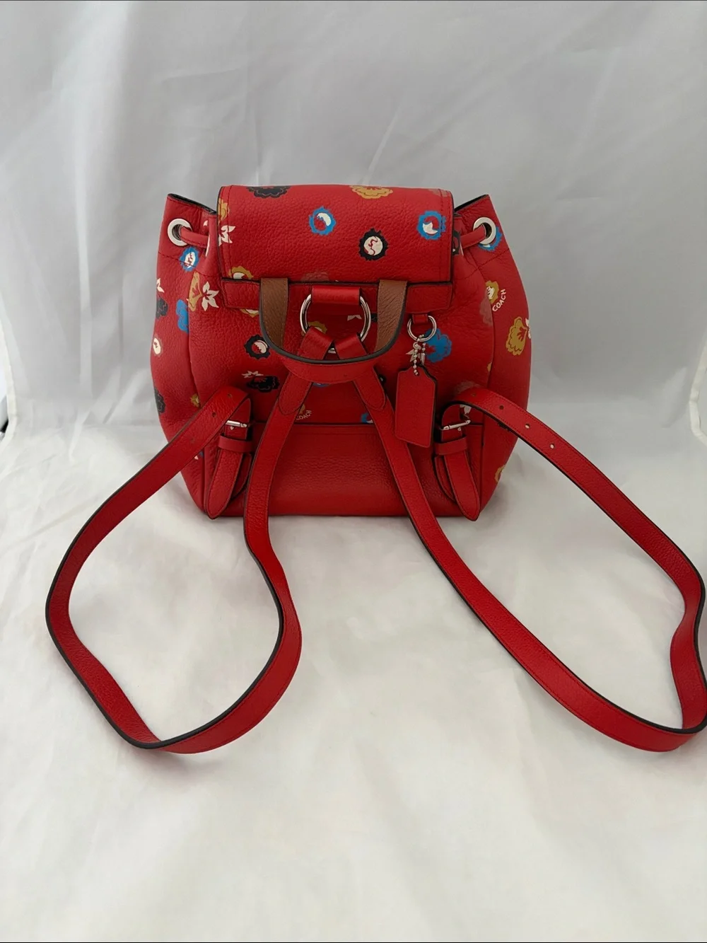 Coach Red Floral Pebbled Leather Mini Backpack